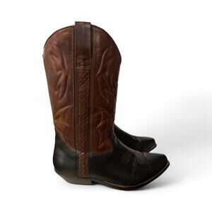 VTG Cole Haan Country Boots Women 12M Black Brown Leather Cowboy Western F4113